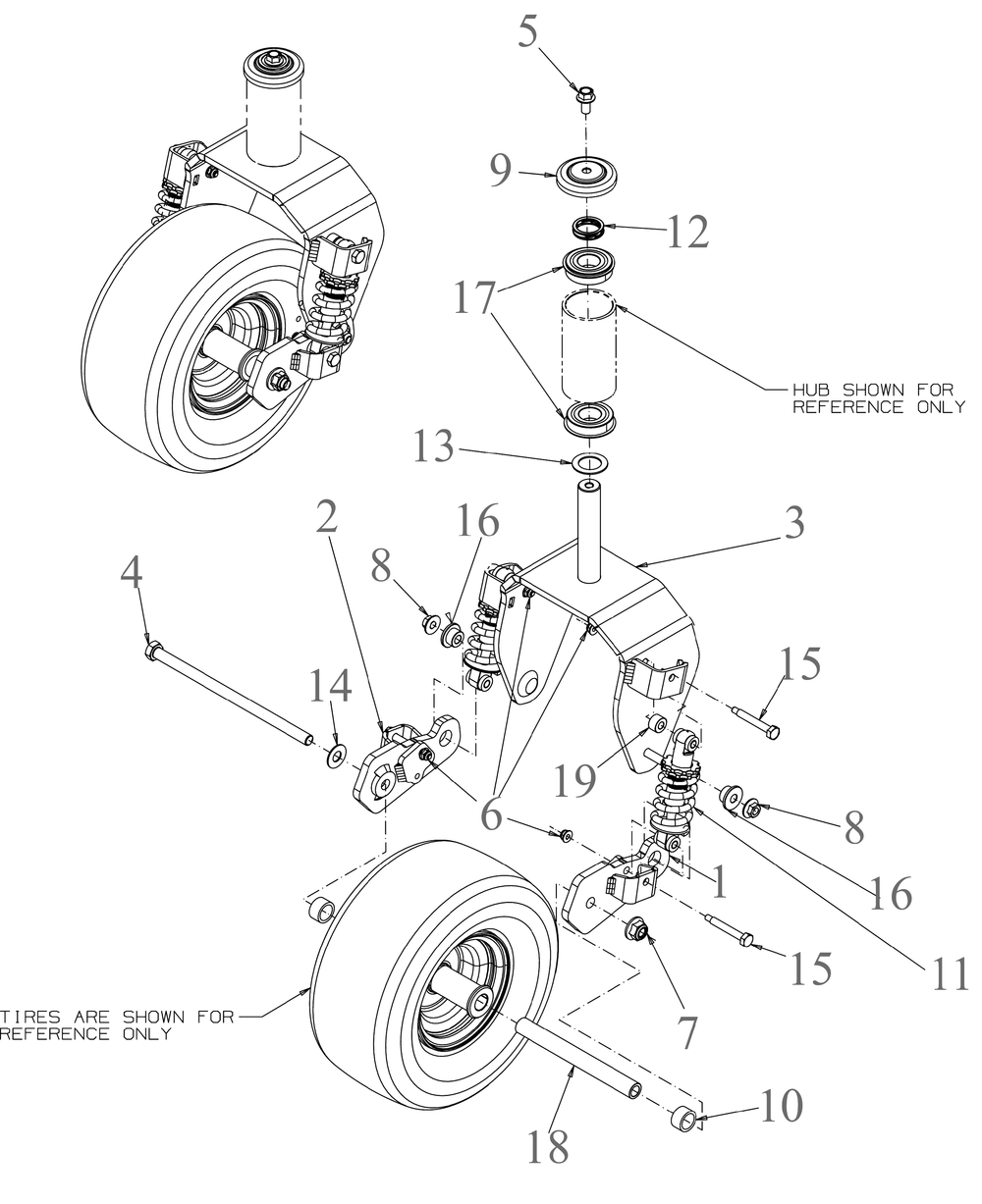 Front Caster Diagram and Parts List for ZT3-60KW (17AZEAC5A10)(2023) Cub Cadet Lawn Tractor